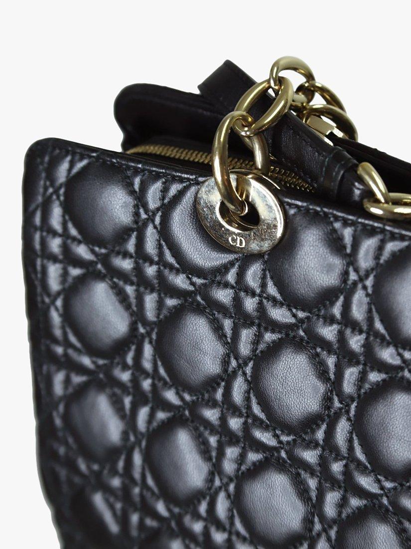 Product image 6 of 8, which shows Pre-loved Christian Dior Lady Dior Leather Shoulder Bag, Black