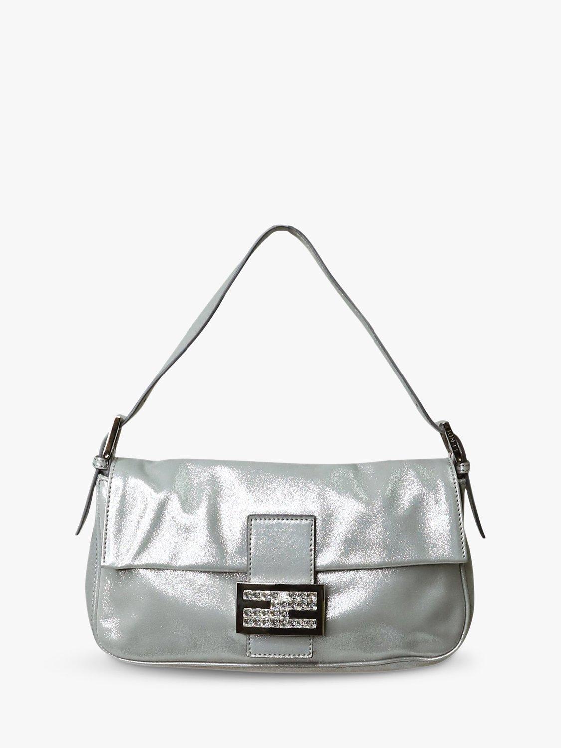 Product image 1 of 8, which shows Pre-loved Fendi Sparkly Baguette Shoulder Bag, Silver