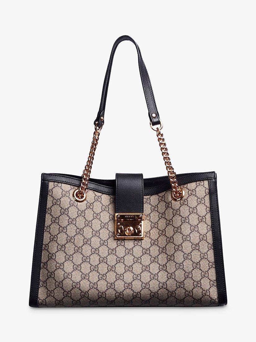 Product image 1 of 8, which shows Pre-loved GUCCI Padlock GG Canvas and Leather Shoulder Bag, Black