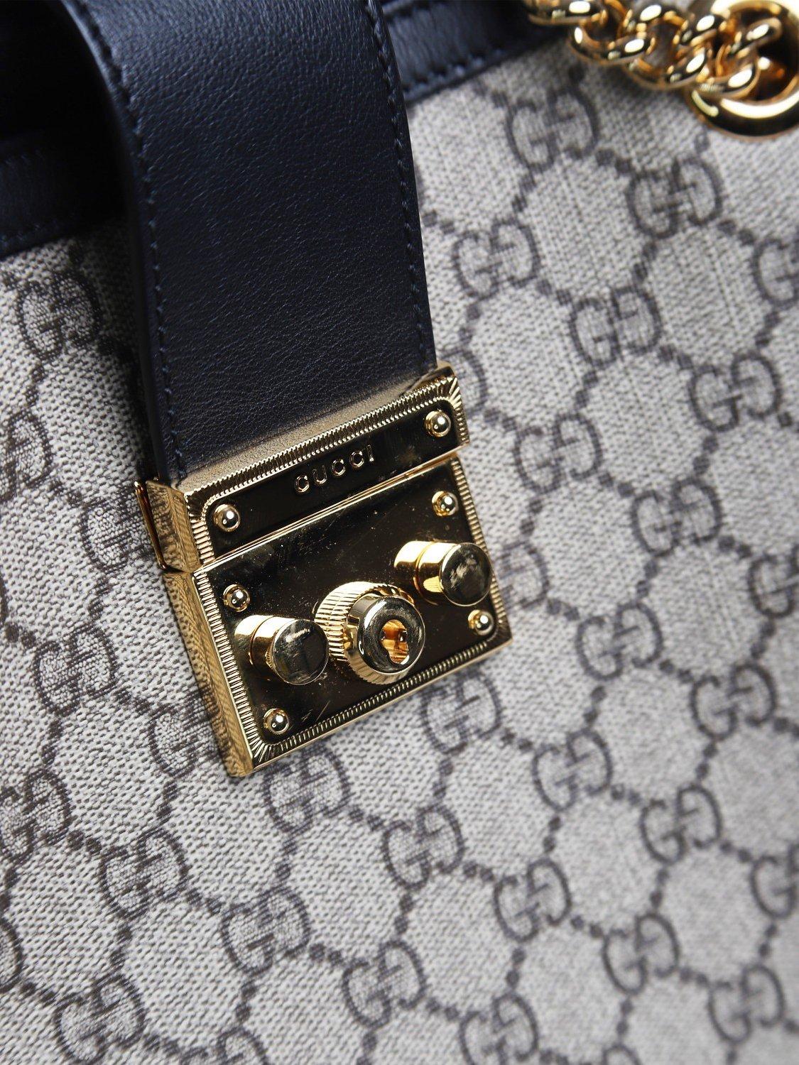 Product image 5 of 8, which shows Pre-loved GUCCI Padlock GG Canvas and Leather Shoulder Bag, Black