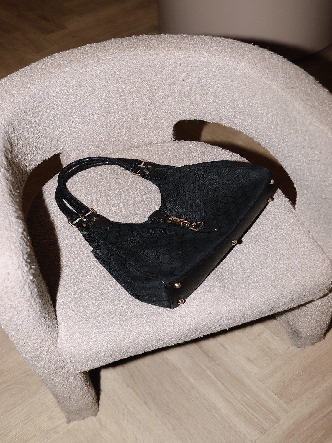 Product image 2 of 10, which shows Pre-loved GUCCI Guccissima New Jackie Canvas and Leather Shoulder Bag, Black