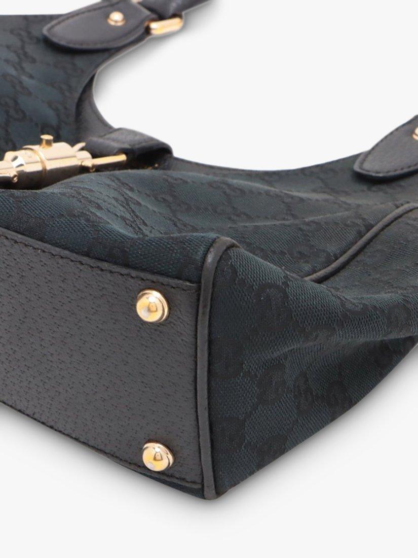 Product image 4 of 10, which shows Pre-loved GUCCI Guccissima New Jackie Canvas and Leather Shoulder Bag, Black