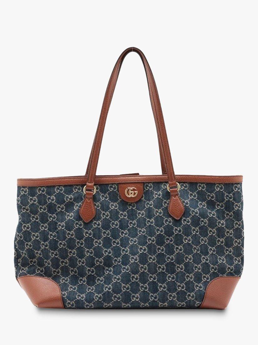 Pre loved GUCCI Monogram Canvas and Leather Trim Tote Bag Blue Denim
