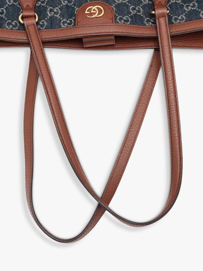 Product image 5 of 10, which shows Pre-loved GUCCI Monogram Canvas and Leather Trim Tote Bag, Blue Denim