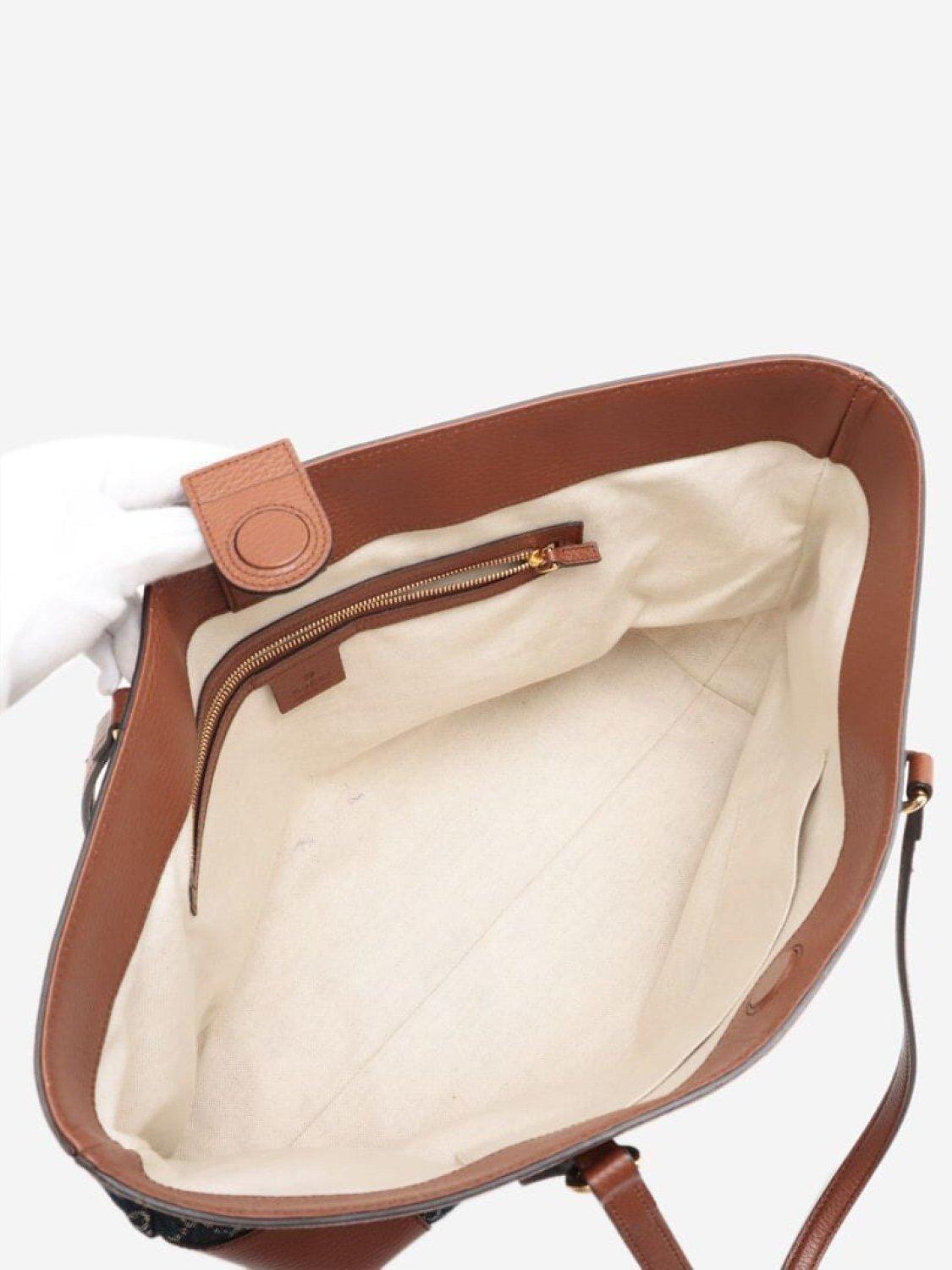 Product image 7 of 10, which shows Pre-loved GUCCI Monogram Canvas and Leather Trim Tote Bag, Blue Denim