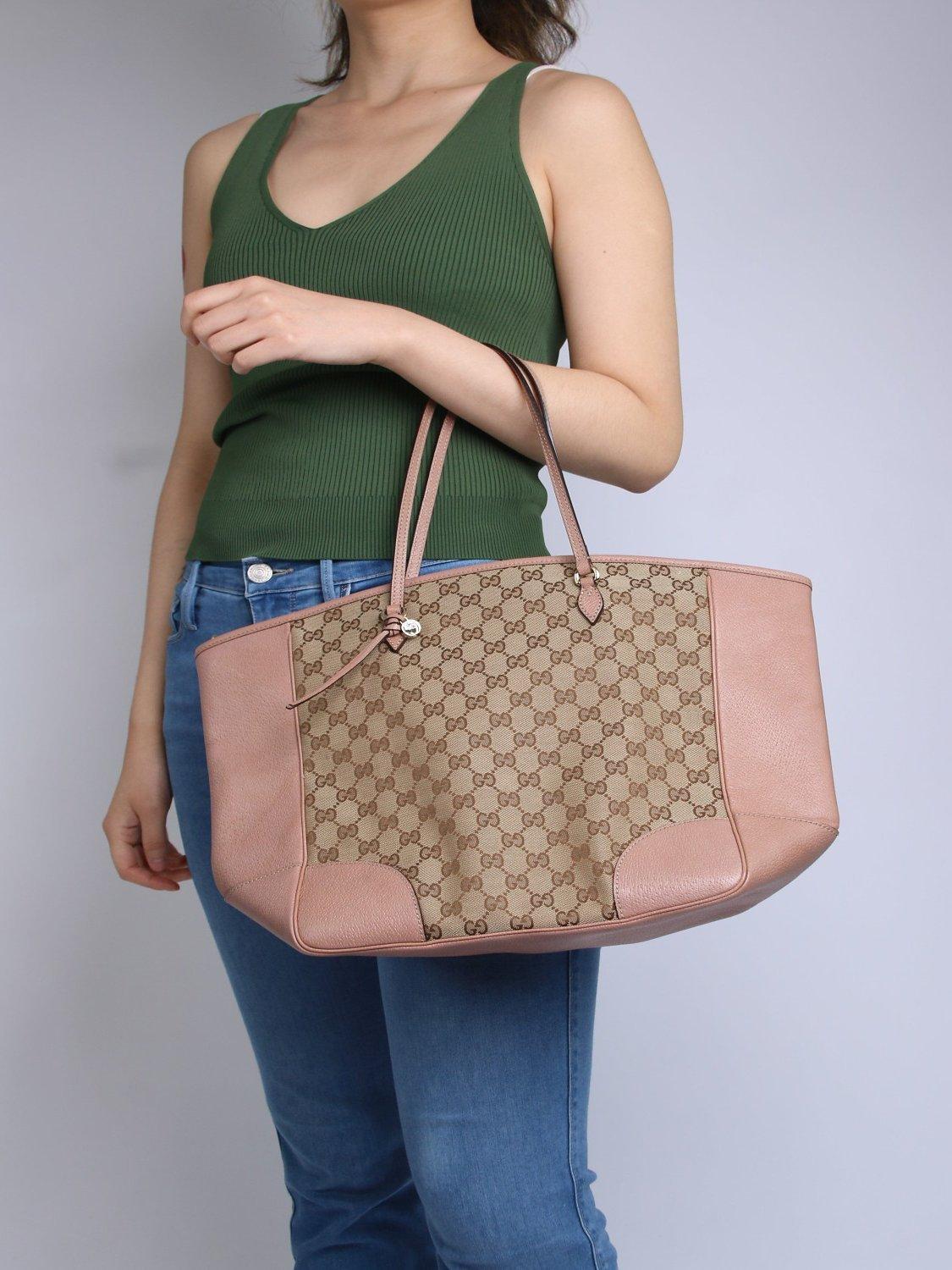 Product image 8 of 8, which shows Pre-loved GUCCI Bree GG Canvas and Leather Tote Bag, Brown/Pink