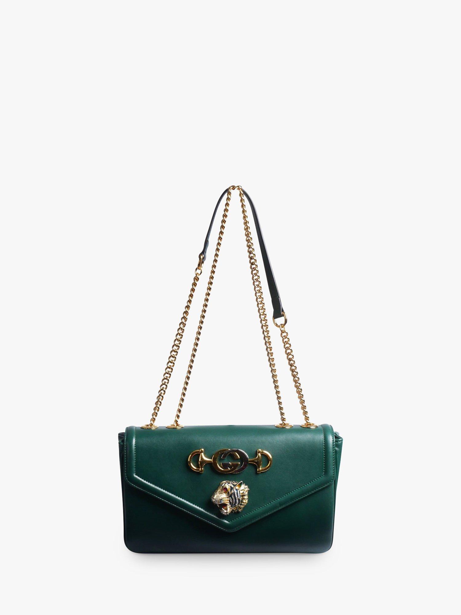 Pre loved GUCCI Rajah Leather Chain Shoulder Bag Dark Green