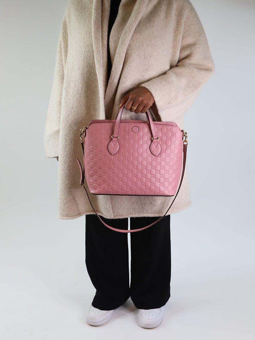 Product image 9 of 9, which shows Pre-loved GUCCI Monogram Leather Large Cross Body Bag, Pink