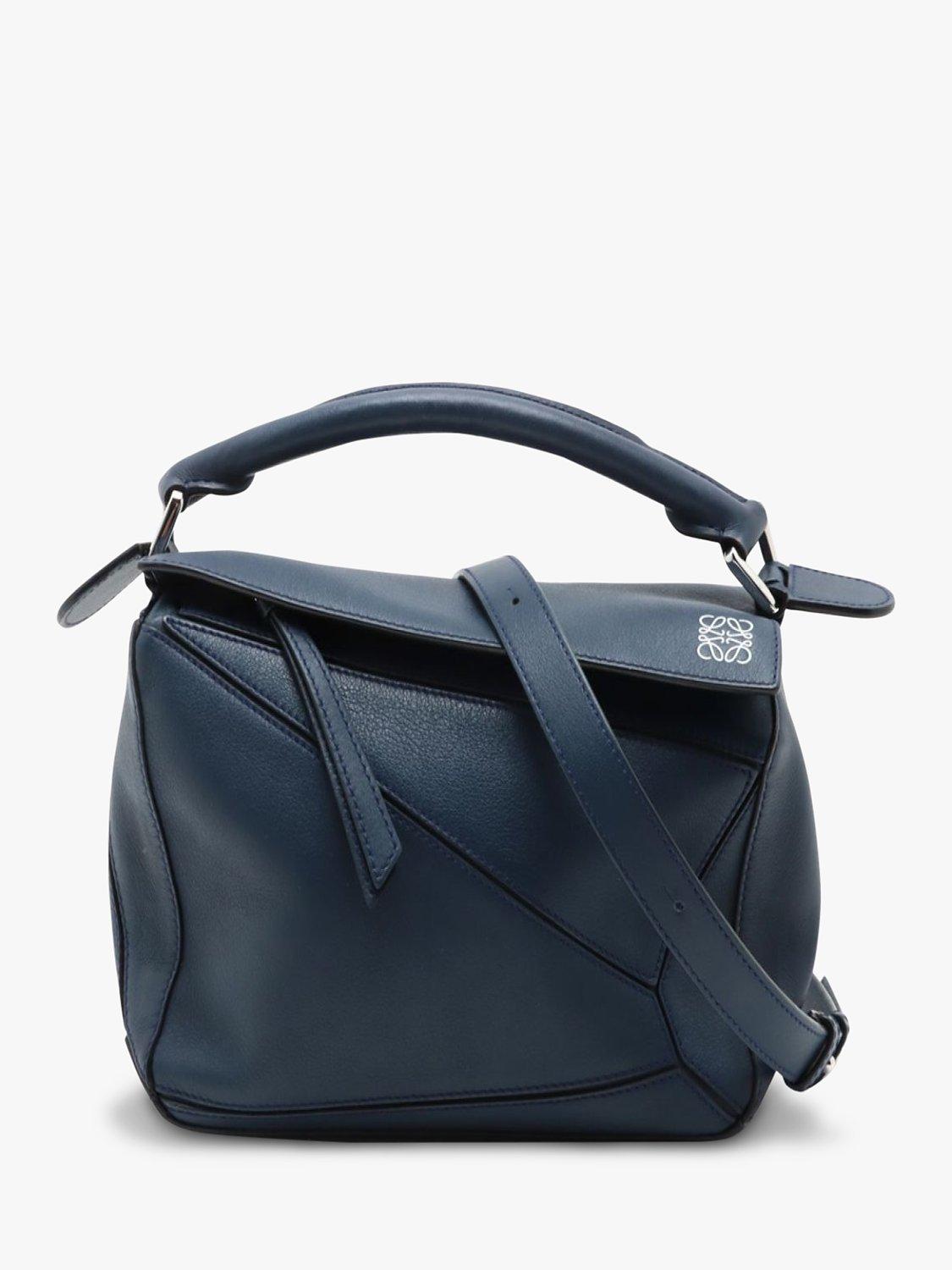 Product image 1 of 10, which shows Pre-loved LOEWE Puzzle Calfskin Leather Small Cross Body Bag, Blue