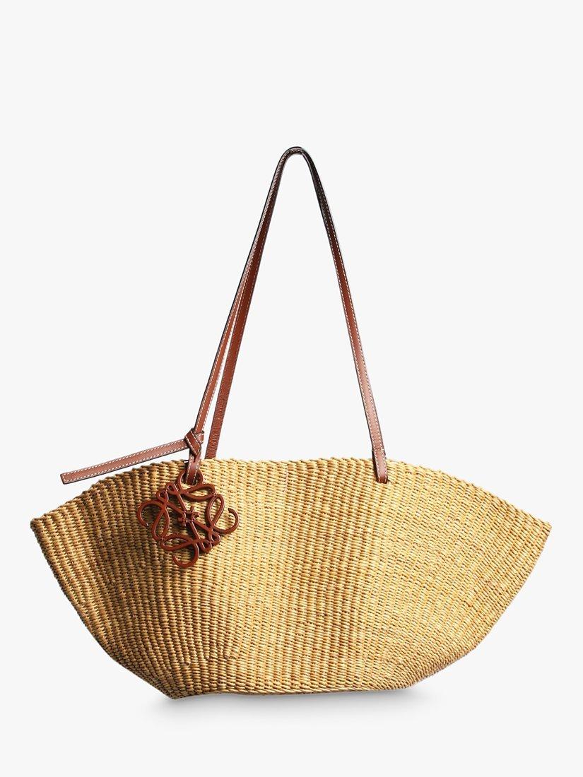 Pre-loved LOEWE Raffia and Calfskin Basket Bag, Neutral