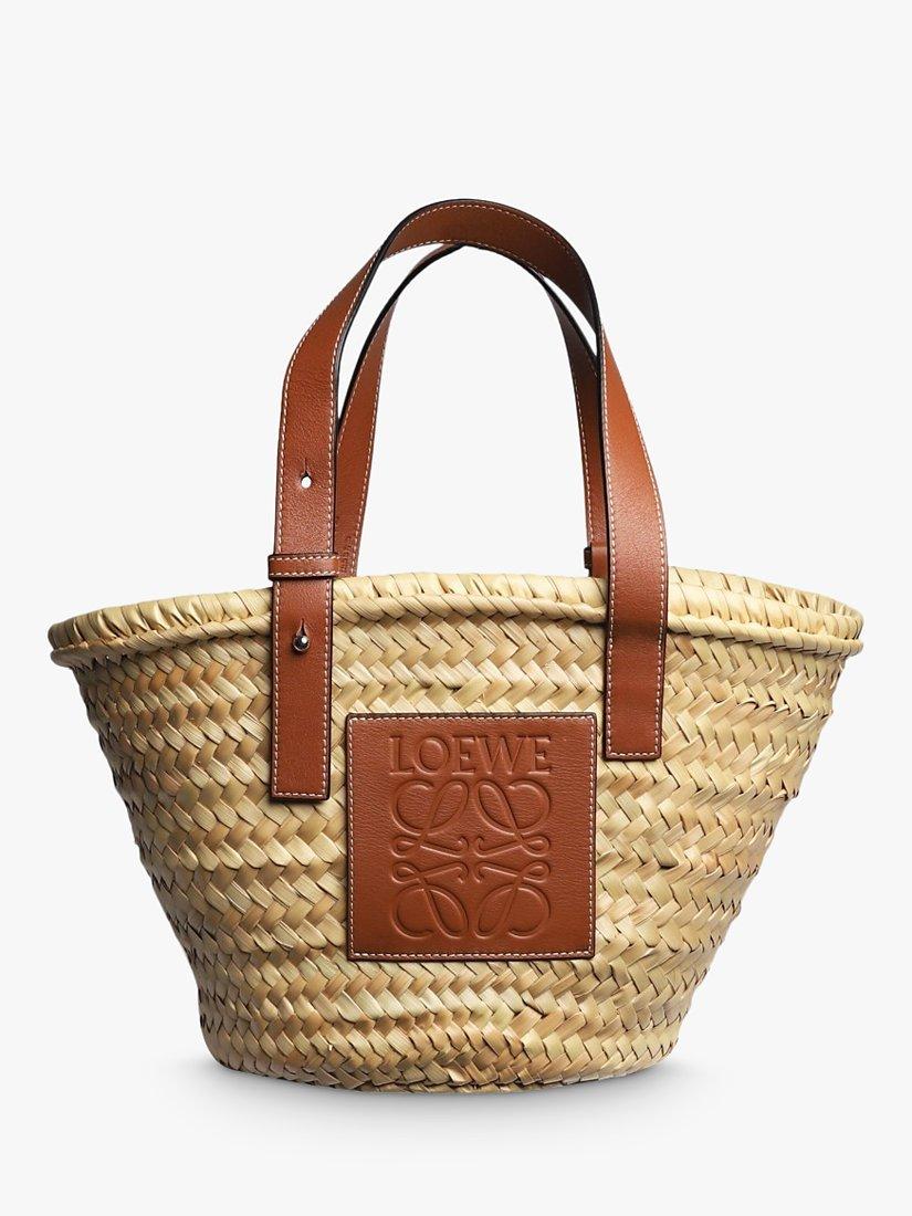 Product image 1 of 6, which shows Pre-loved LOEWE Palm Leaf and Calfskin Small Basket Bag, Neutral