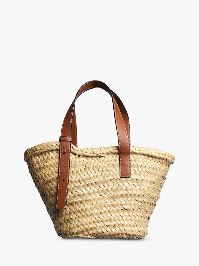 Product image 2 of 6, which shows Pre-loved LOEWE Palm Leaf and Calfskin Small Basket Bag, Neutral