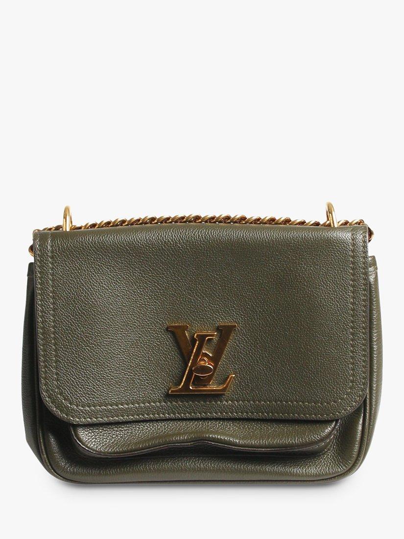 Product image 1 of 10, which shows Pre-loved Louis Vuitton 2020 Lockme Chain Grained Leather Shoulder Bag, Khaki