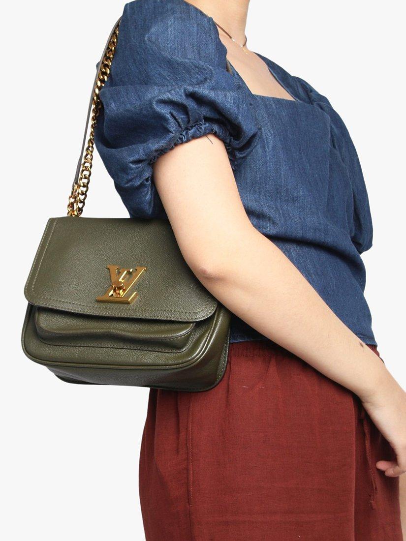 Product image 2 of 10, which shows Pre-loved Louis Vuitton 2020 Lockme Chain Grained Leather Shoulder Bag, Khaki