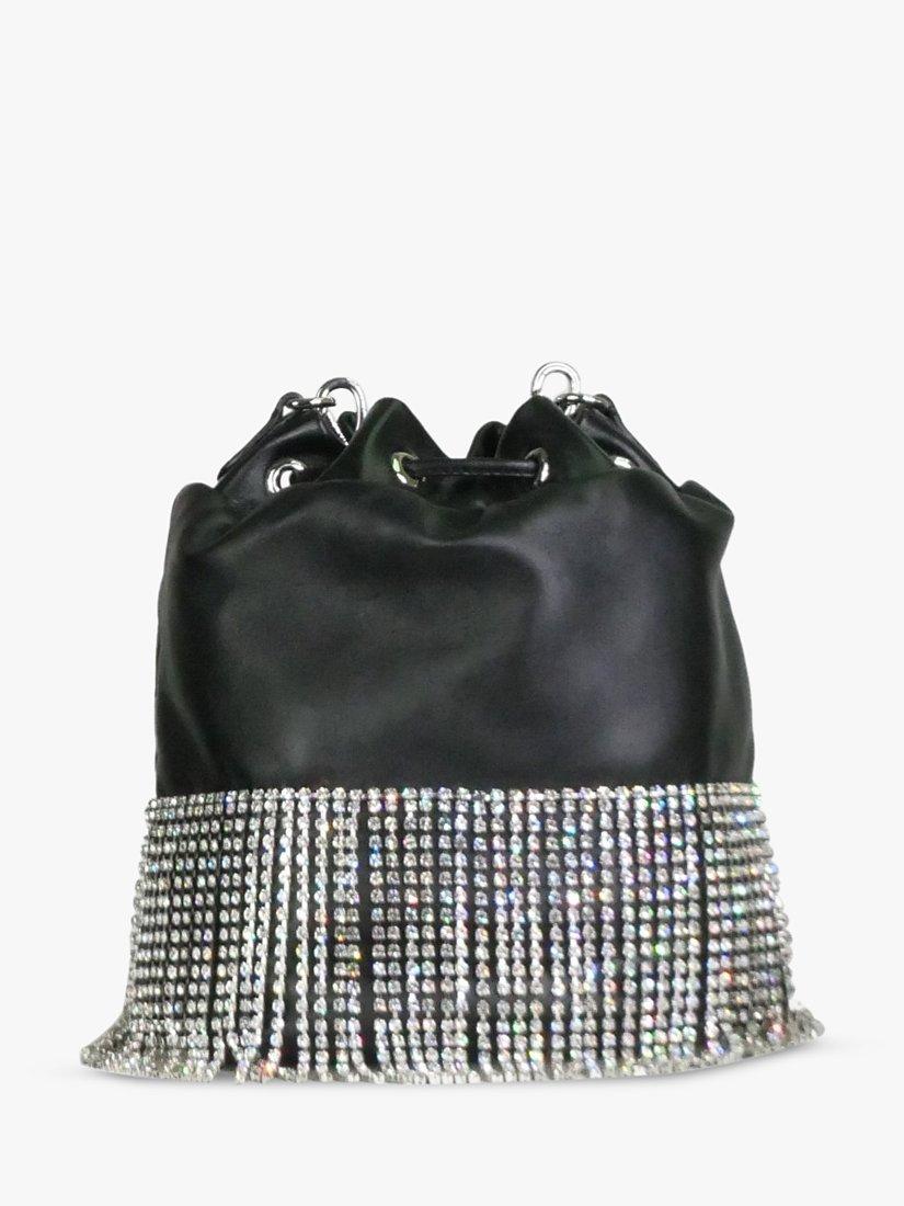 Pre-loved Miu Miu Crystal Fringed Leather Bucket Bag, Black