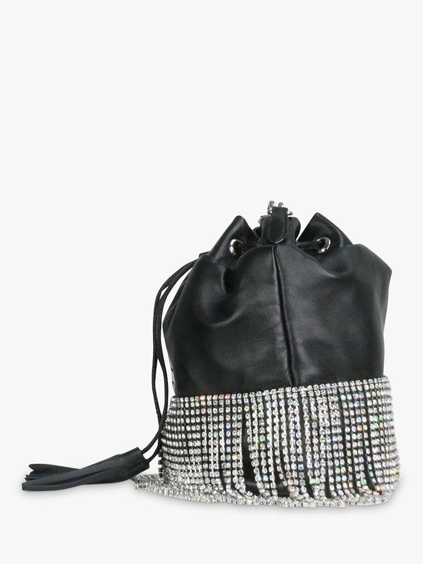 Pre-loved Miu Miu Crystal Fringed Leather Bucket Bag, Black