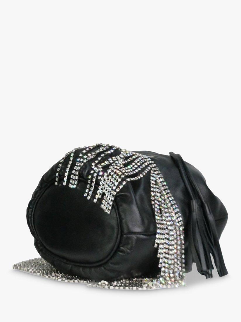 Pre-loved Miu Miu Crystal Fringed Leather Bucket Bag, Black