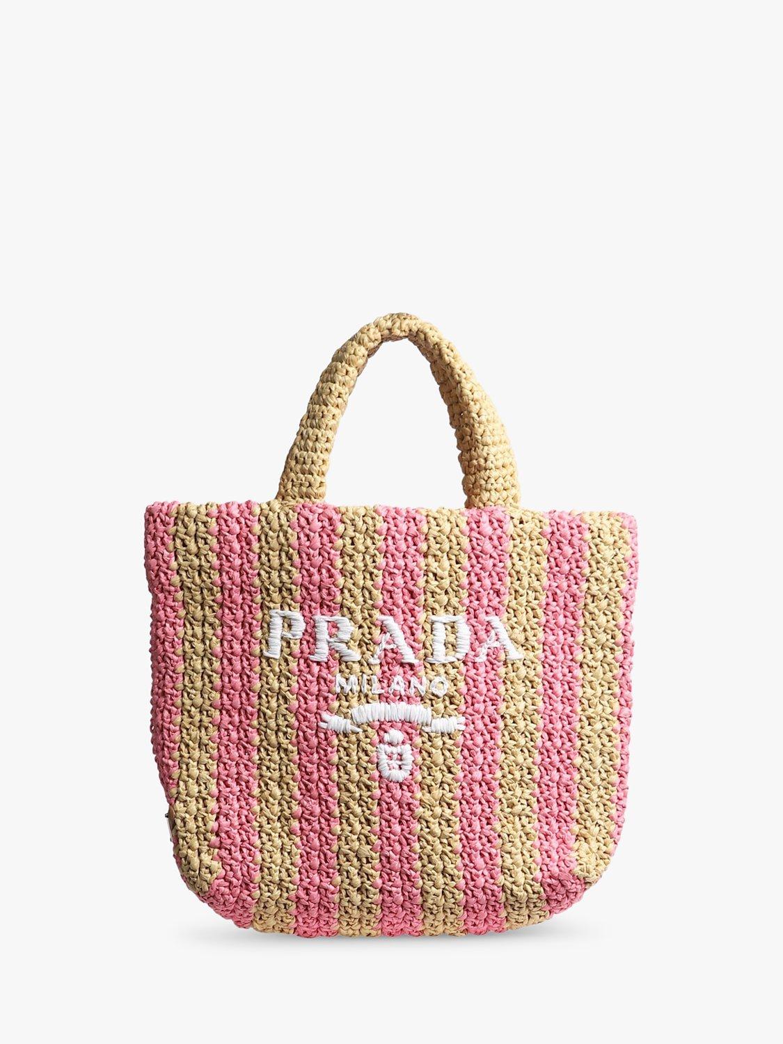 Pre-loved Prada Raffia Effect Logo Tote Bag, Pink/Neutral
