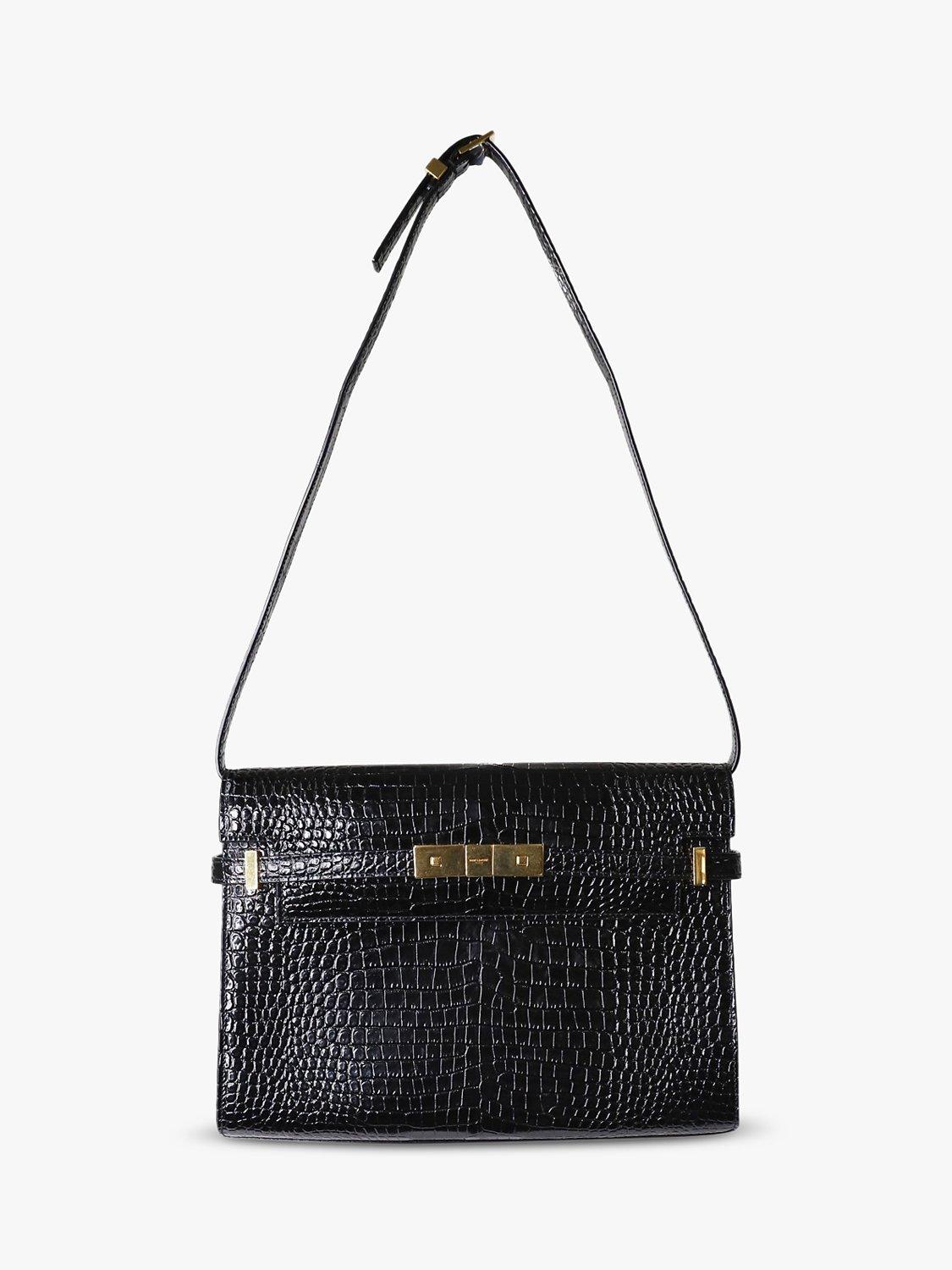 Product image 4 of 10, which shows Pre-loved SAINT LAURENT Manhattan Embossed Shiny Leather Shoulder Bag, Black
