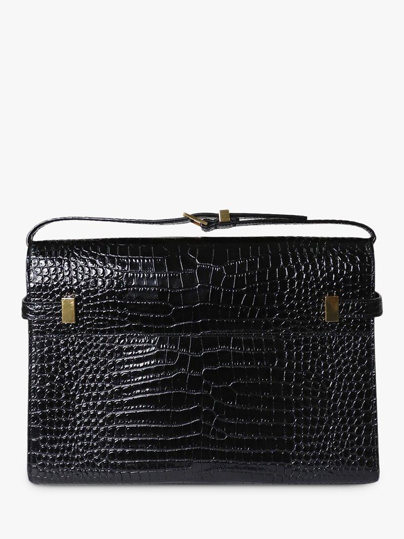 Product image 5 of 10, which shows Pre-loved SAINT LAURENT Manhattan Embossed Shiny Leather Shoulder Bag, Black