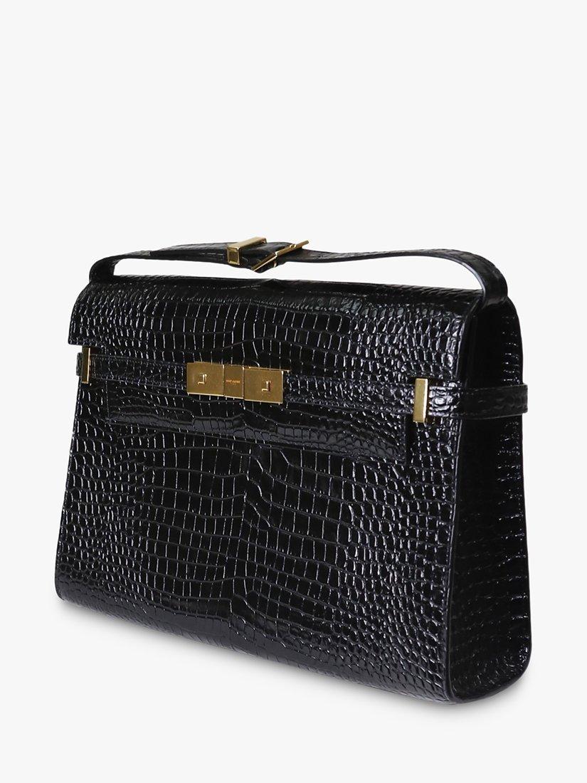Product image 6 of 10, which shows Pre-loved SAINT LAURENT Manhattan Embossed Shiny Leather Shoulder Bag, Black
