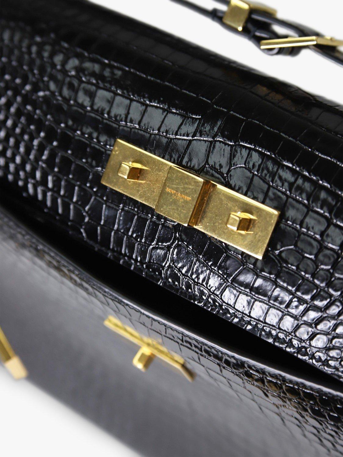 Product image 9 of 10, which shows Pre-loved SAINT LAURENT Manhattan Embossed Shiny Leather Shoulder Bag, Black