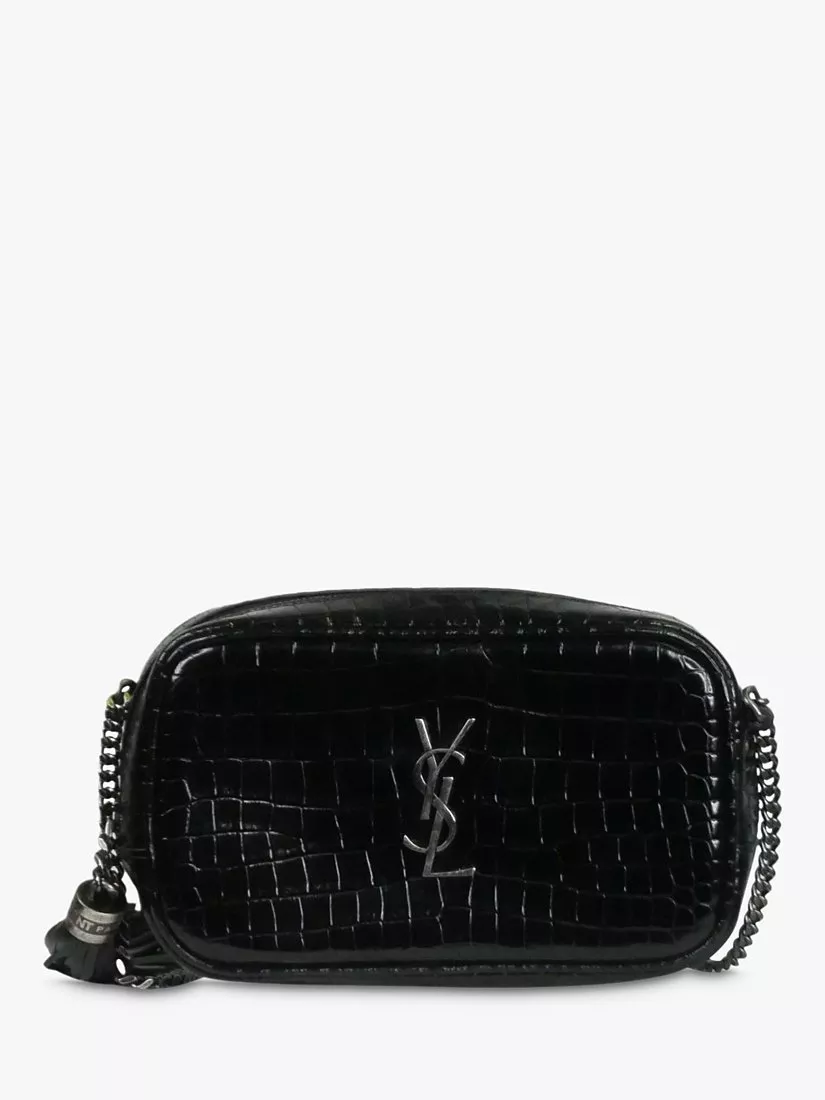 Pre-loved SAINT LAURENT 2020 Lou Crocodile Effect Patent Leather Mini Cross Body Bag, Black