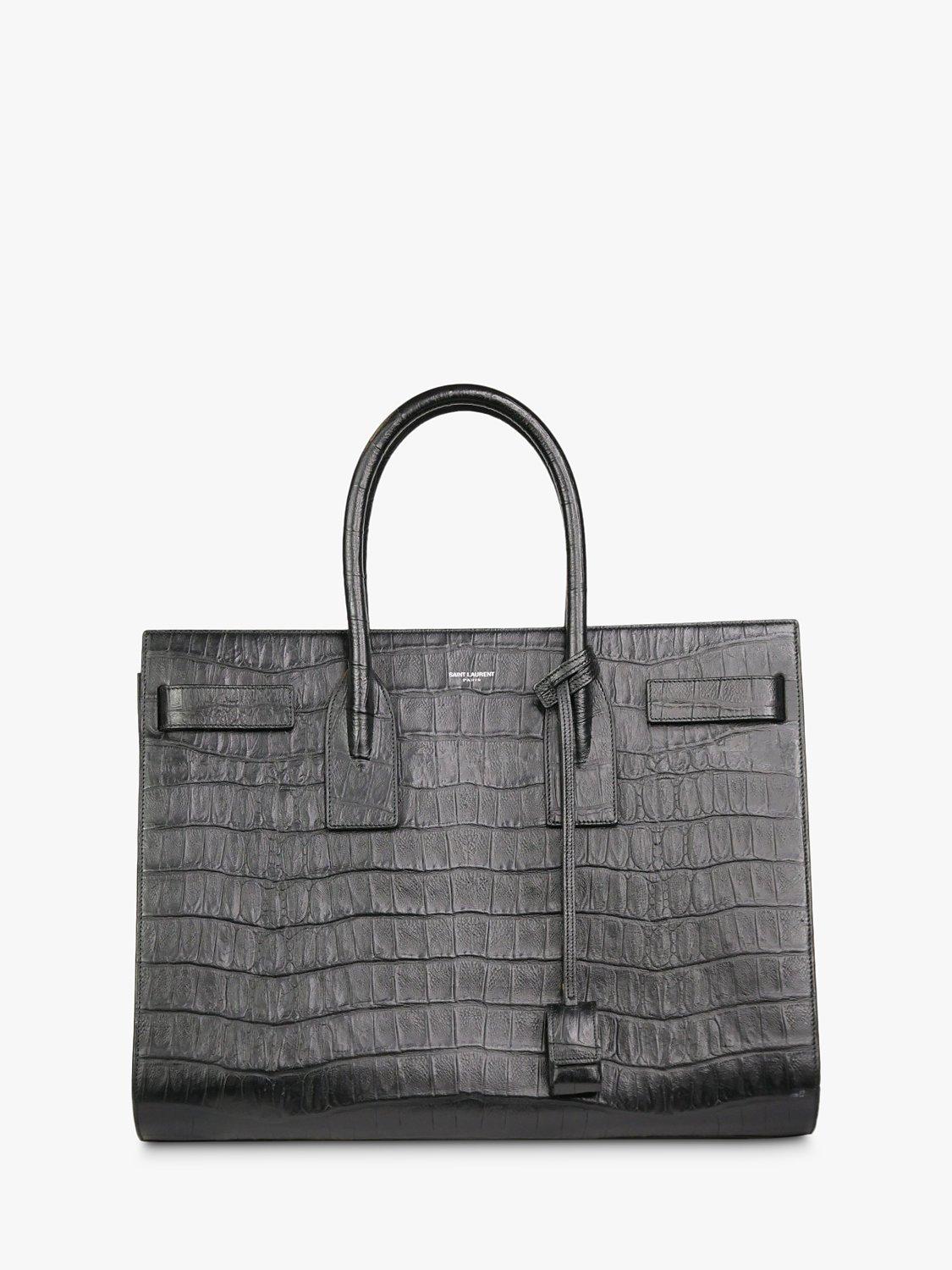 Product image 1 of 7, which shows Pre-loved SAINT LAURENT Sac De Jour Croc Embossed Leather Top Handle Bag, Black
