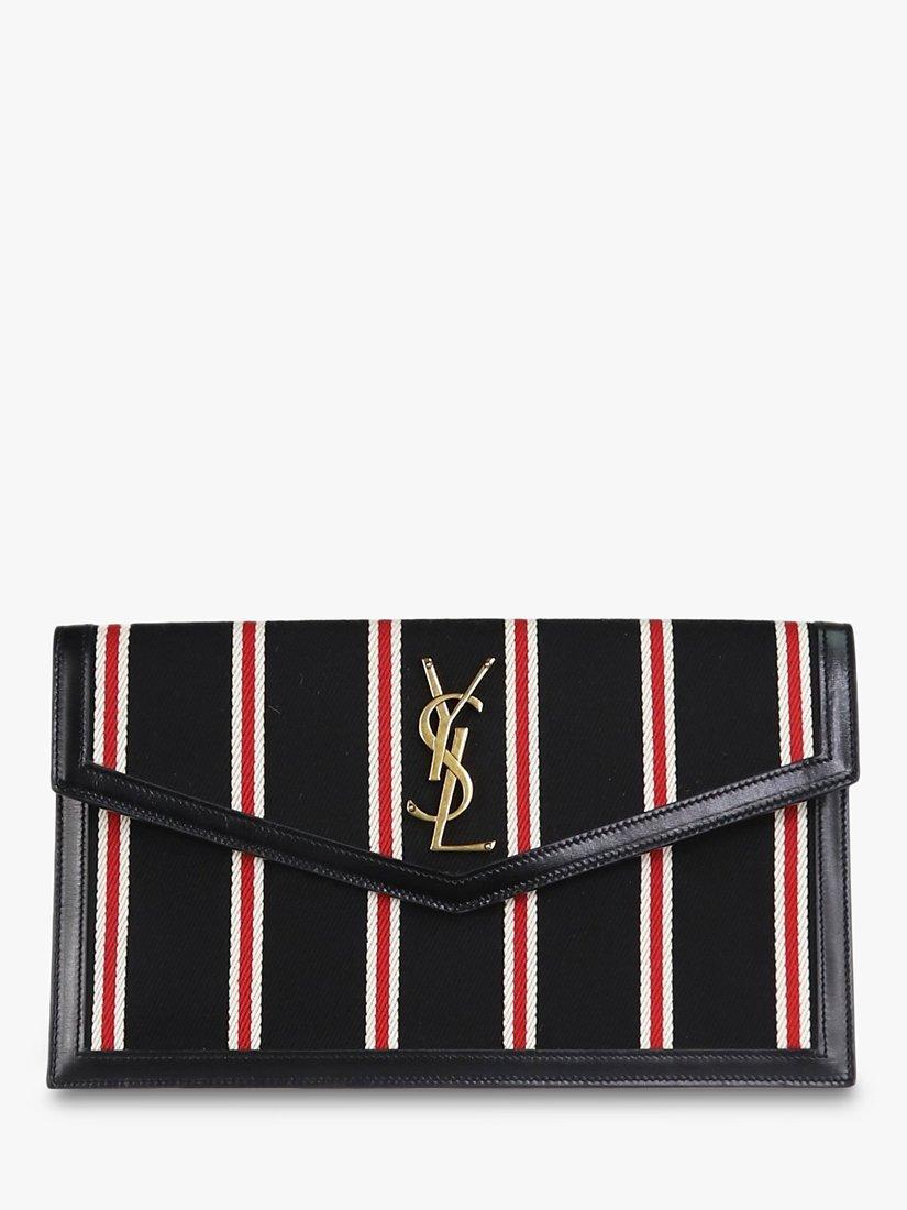 Product image 1 of 6, which shows Pre-loved SAINT LAURENT Uptown Canvas Striped Clutch Bag, Black/Red