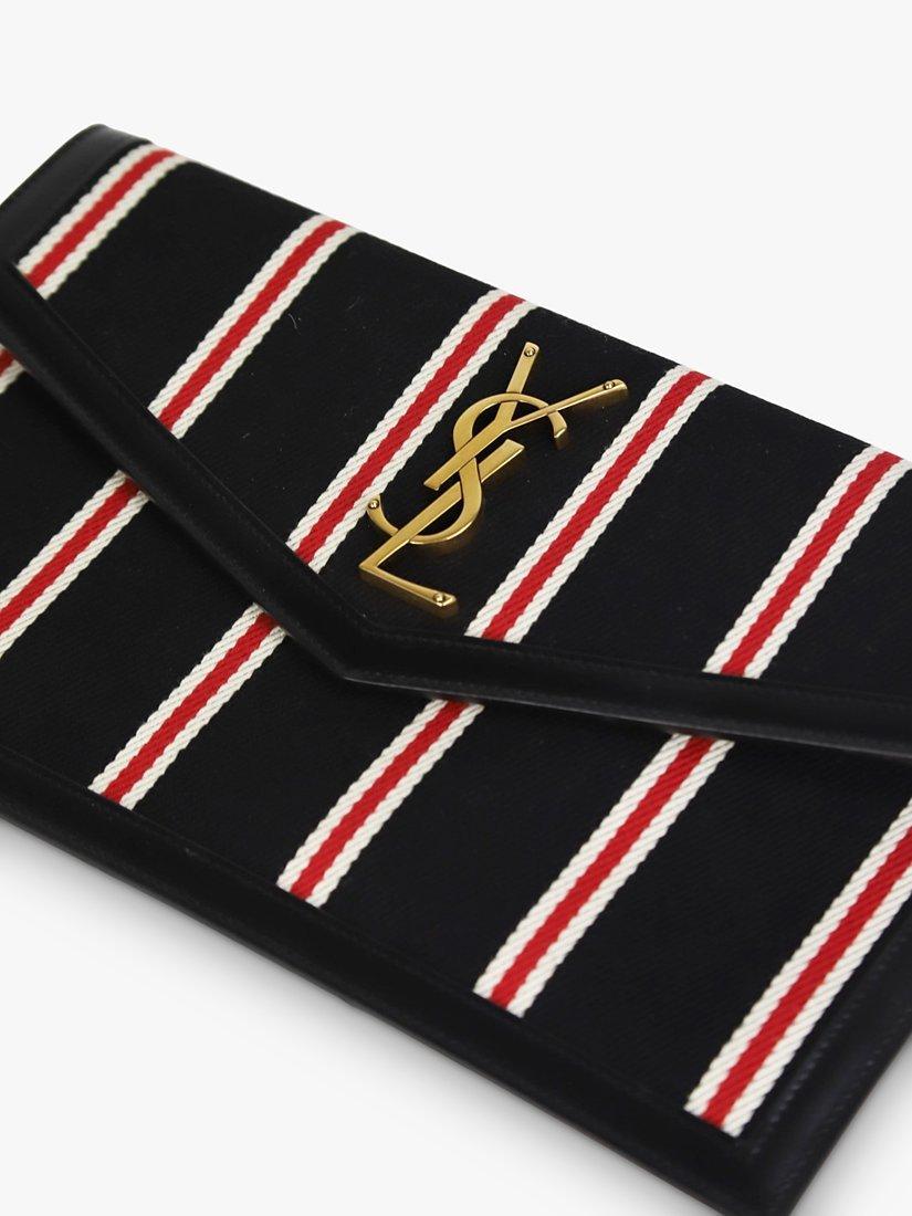 Product image 4 of 6, which shows Pre-loved SAINT LAURENT Uptown Canvas Striped Clutch Bag, Black/Red