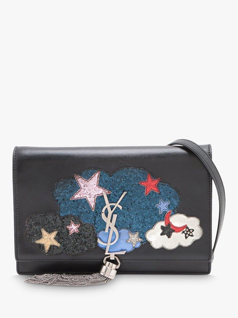 Product image 1 of 10, which shows Pre-loved SAINT LAURENT Kate Leather Small Moon and Star Embellished Cross Body Bag, Black