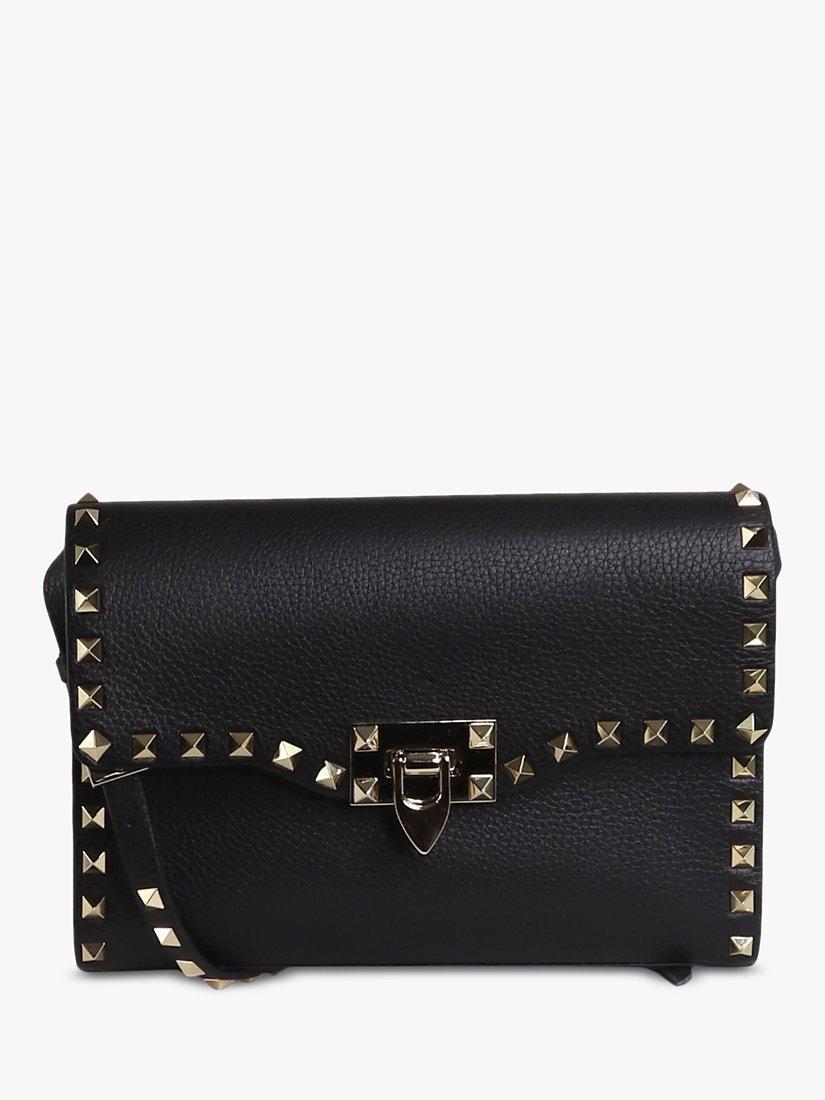 Pre-loved Valentino Rockstud Leather Flap Cross Body Bag, Black