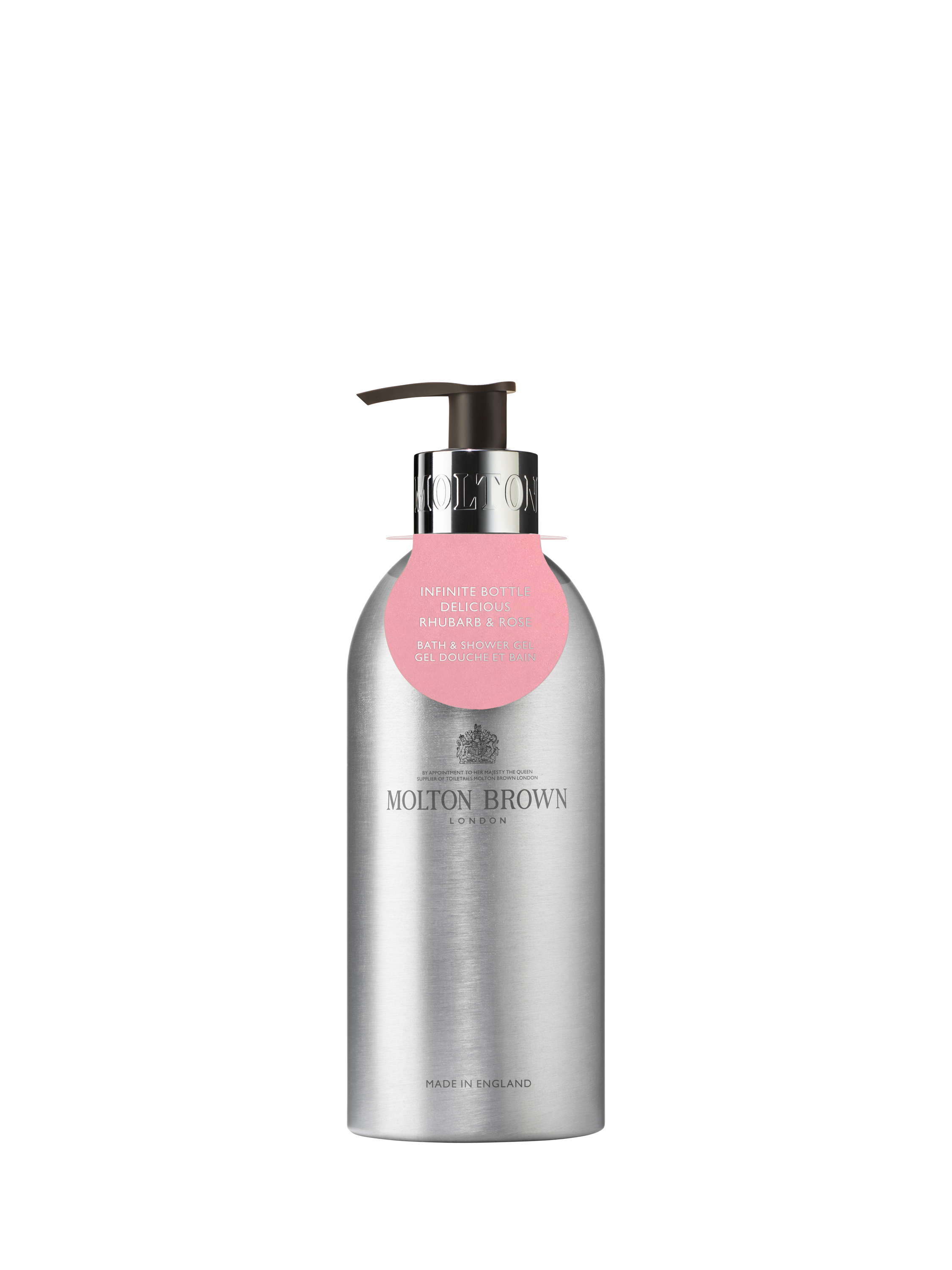 Product image 1 of 3, which shows Molton Brown Delicious Rhubarb & RoseBath & Shower Gel Infinite Bottle, 400ml