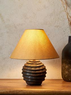 John Lewis Jika Carved Mango Wood Table Lamp, Black - view 2, Black