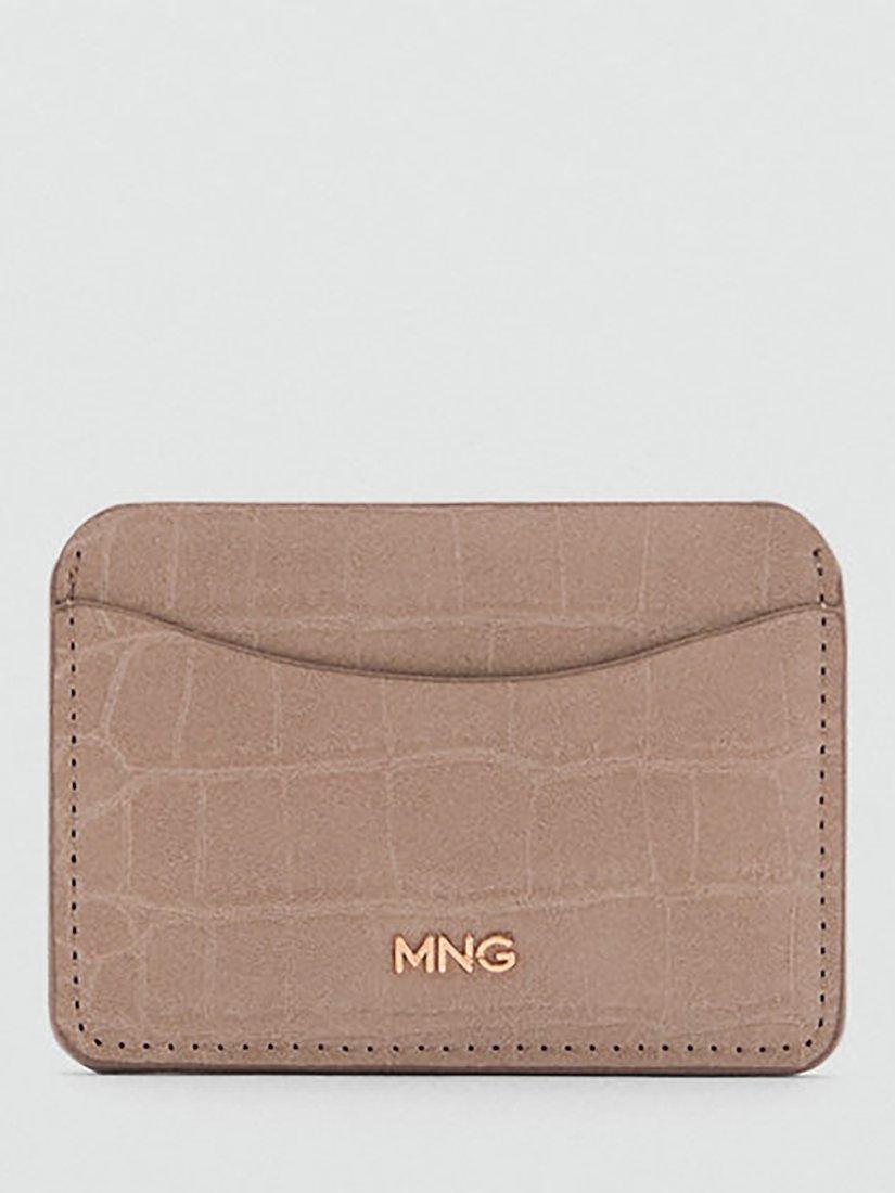 Product image 1 of 4, which shows Mango Leanor Small Croc Effect Card Holder, Pastel Brown