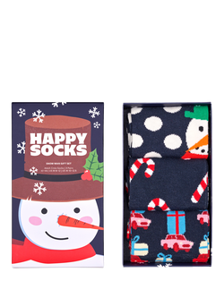 Happy Socks Snowman Gift Set, Pack of 3, Navy/Multi, One Size, Navy/Multi