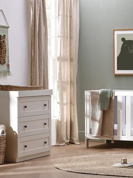 Silver Cross Bromley Cotbed and 3 Drawer Dresser Set, White - view 2, White