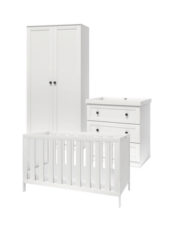 Silver Cross Bromley Cotbed, Double Wardrobe and 3 Drawer Dresser Set, White, White