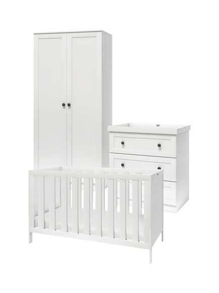 Silver Cross Bromley Cotbed, Double Wardrobe and 3 Drawer Dresser Set, White, White