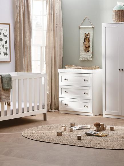 Silver Cross Bromley Cotbed, Double Wardrobe and 3 Drawer Dresser Set, White - view 2, White