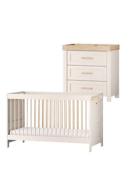 Silver Cross Seville Cotbed and 3 Drawer Dresser Set, Cashmere/Oak, Cashmere/Oak