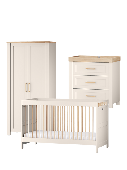 Silver Cross Seville Cotbed, Double Wardrobe and 3 Drawer Dresser Set, Cashmere/Oak, Cashmere/Oak