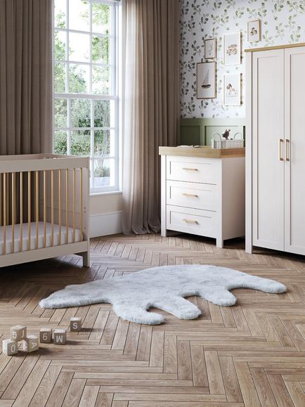 Silver Cross Seville Cotbed, Double Wardrobe and 3 Drawer Dresser Set, Cashmere/Oak - view 2, Cashmere/Oak