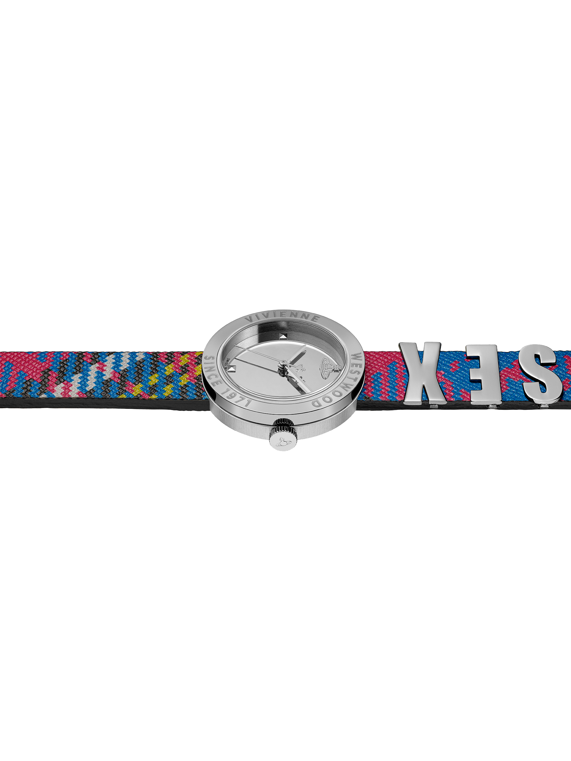 Product image 2 of 6, which shows Vivienne Westwood Women's Rebel Vegan Leather Strap Watch, VV303SLMT Silver/Multi
