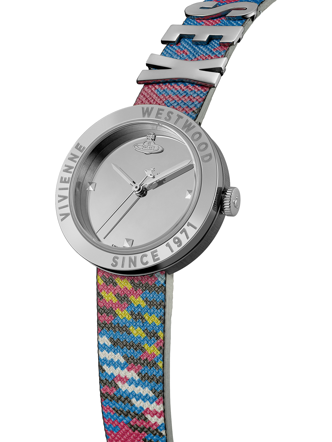 Product image 4 of 6, which shows Vivienne Westwood Women's Rebel Vegan Leather Strap Watch, VV303SLMT Silver/Multi