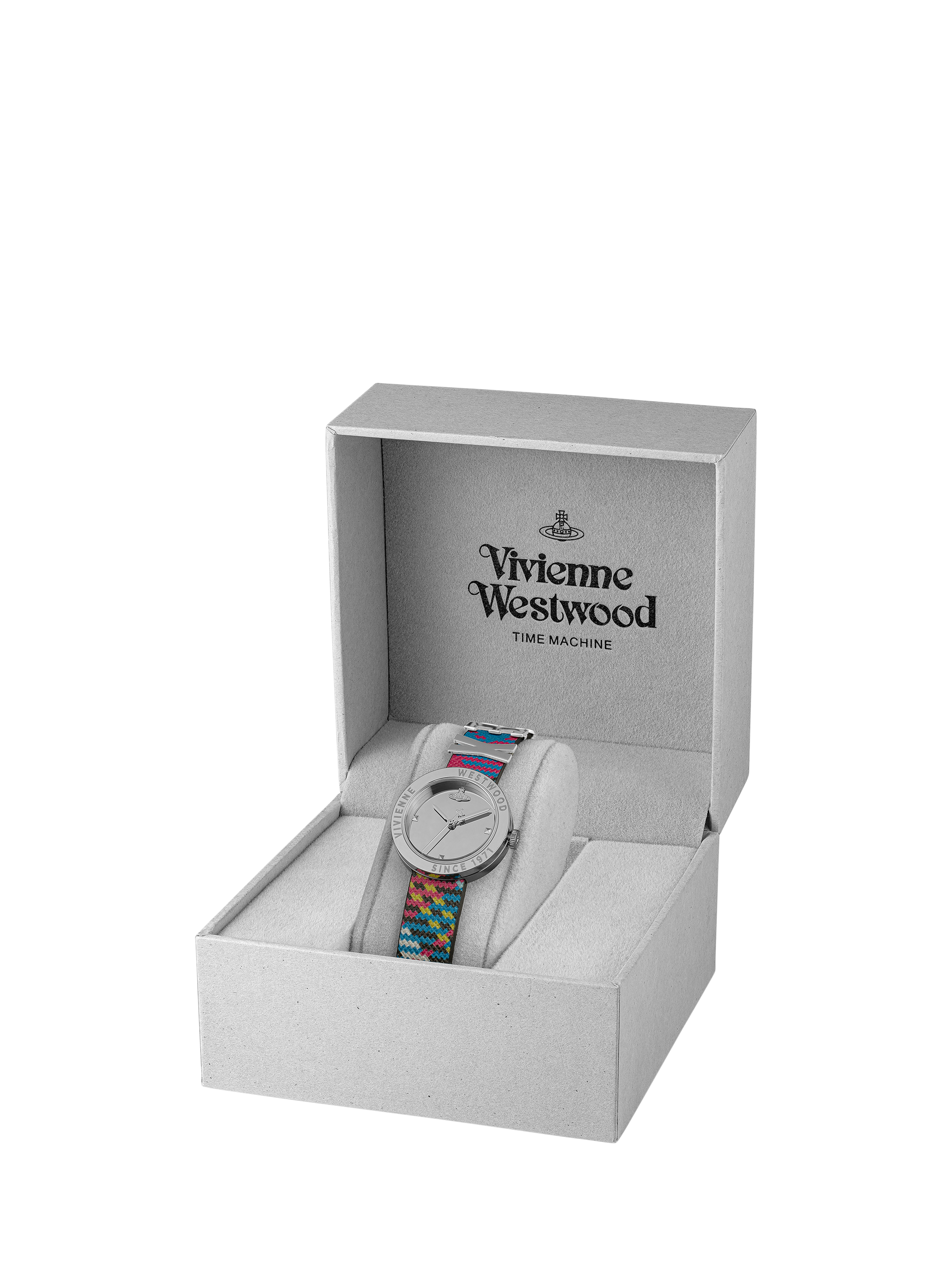 Product image 6 of 6, which shows Vivienne Westwood Women's Rebel Vegan Leather Strap Watch, VV303SLMT Silver/Multi