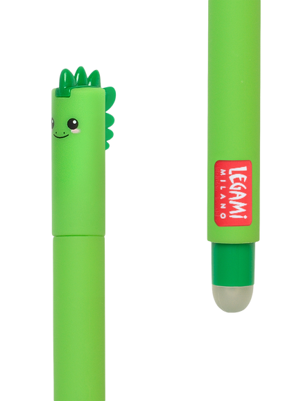 Legami Dinosaur Erasable Gel Pen, Green/Multi - view 2, Green Multi Green