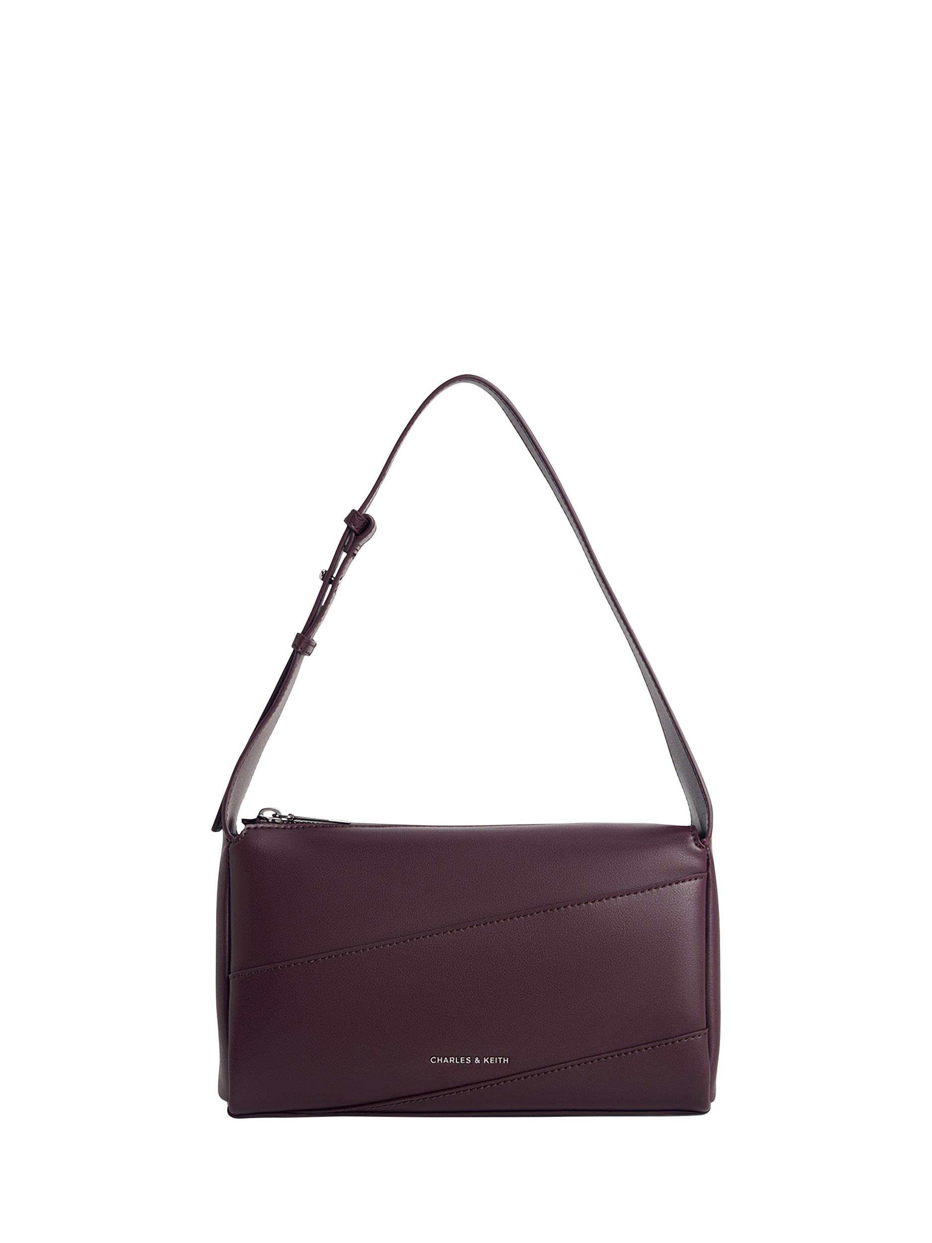 Product image 1 of 5, which shows CHARLES & KEITH Trin Panelled Shoulder Bag, Plum