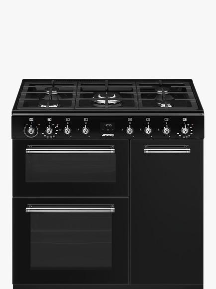 Smeg Concert CX93GMBL 90cm Dual Fuel Range Cooker, Black, Black