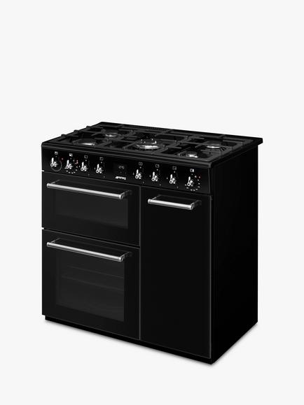 Smeg Concert CX93GMBL 90cm Dual Fuel Range Cooker, Black - view 2, Black